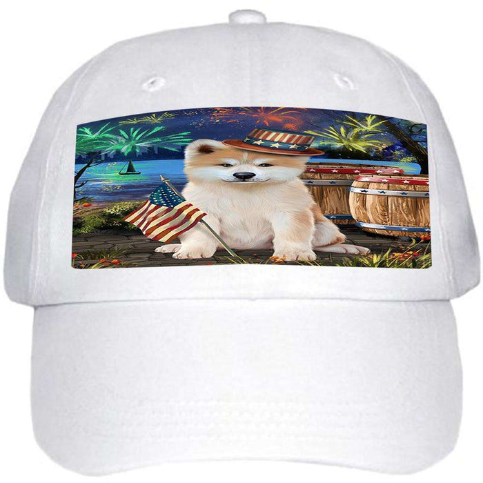 4th of July Independence Day Fireworks Akita Dog at the Lake Ball Hat Cap HAT56946