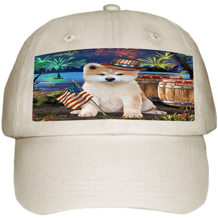 4th of July Independence Day Fireworks Akita Dog at the Lake Ball Hat Cap HAT56946