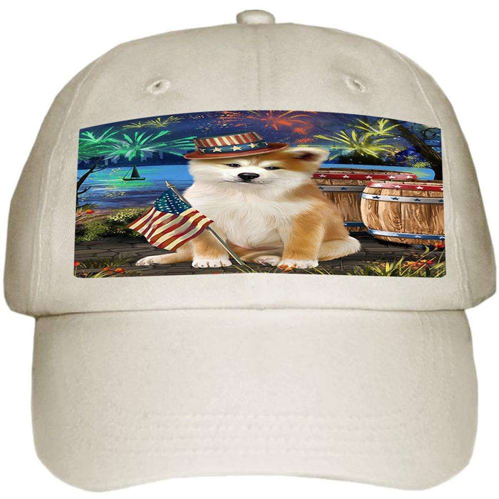4th of July Independence Day Fireworks Akita Dog at the Lake Ball Hat Cap HAT56949