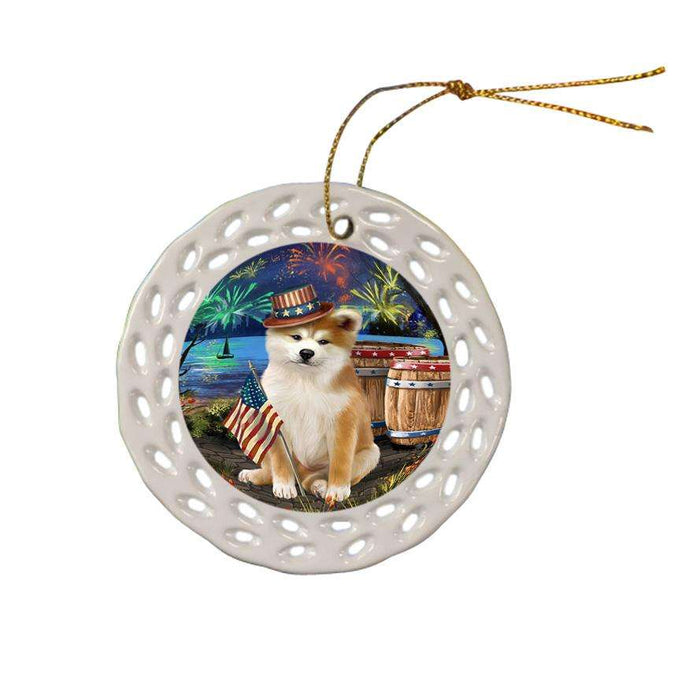 4th of July Independence Day Fireworks Akita Dog at the Lake Ceramic Doily Ornament DPOR51072