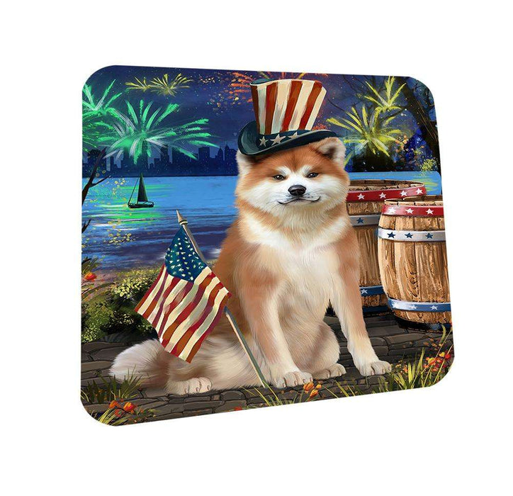 4th of July Independence Day Fireworks Akita Dog at the Lake Coasters Set of 4 CST51027