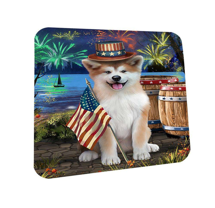 4th of July Independence Day Fireworks Akita Dog at the Lake Coasters Set of 4 CST51029