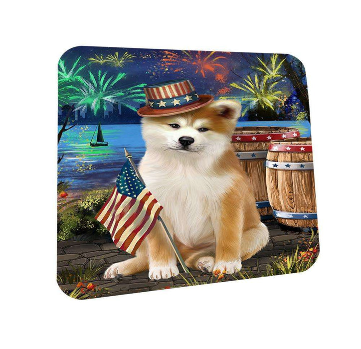 4th of July Independence Day Fireworks Akita Dog at the Lake Coasters Set of 4 CST51031