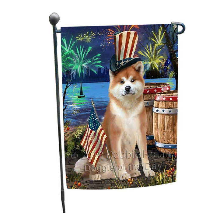 4th of July Independence Day Fireworks Akita Dog at the Lake Garden Flag GFLG50990