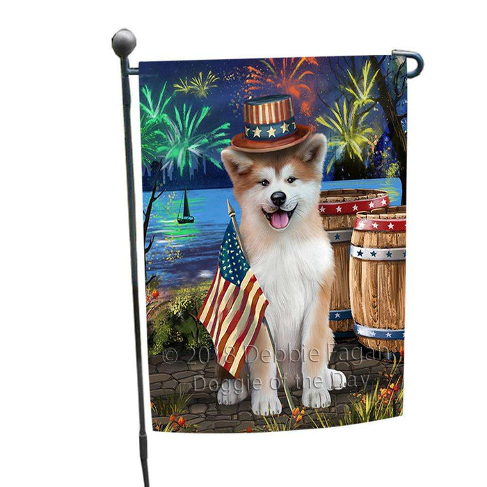 4th of July Independence Day Fireworks Akita Dog at the Lake Garden Flag GFLG50992