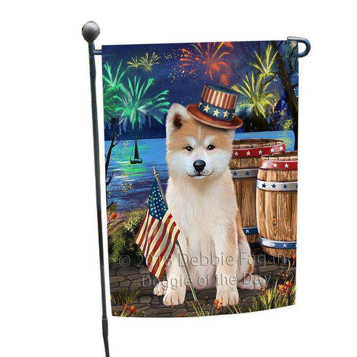 4th of July Independence Day Fireworks Akita Dog at the Lake Garden Flag GFLG50993