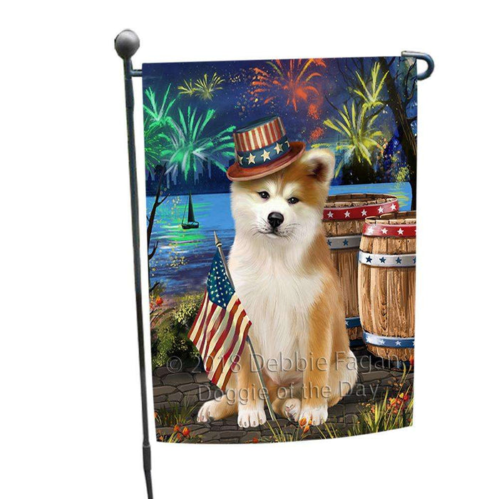 4th of July Independence Day Fireworks Akita Dog at the Lake Garden Flag GFLG50994