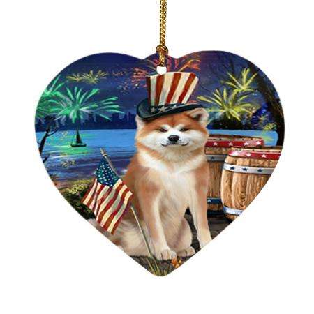 4th of July Independence Day Fireworks Akita Dog at the Lake Heart Christmas Ornament HPOR51068