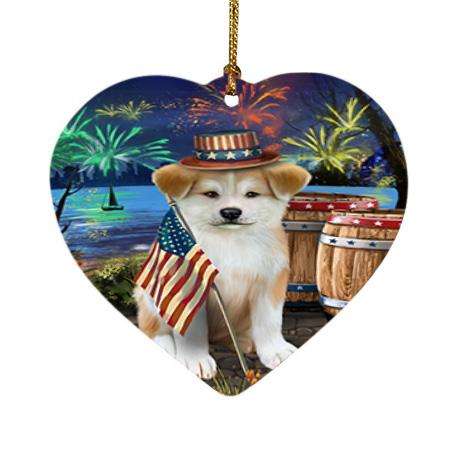 4th of July Independence Day Fireworks Akita Dog at the Lake Heart Christmas Ornament HPOR51069