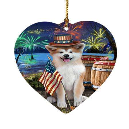 4th of July Independence Day Fireworks Akita Dog at the Lake Heart Christmas Ornament HPOR51070