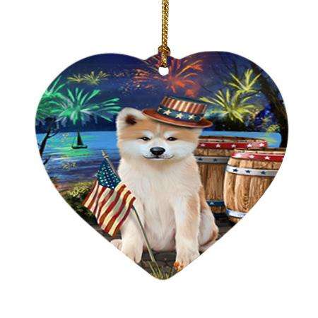 4th of July Independence Day Fireworks Akita Dog at the Lake Heart Christmas Ornament HPOR51071