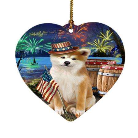 4th of July Independence Day Fireworks Akita Dog at the Lake Heart Christmas Ornament HPOR51072