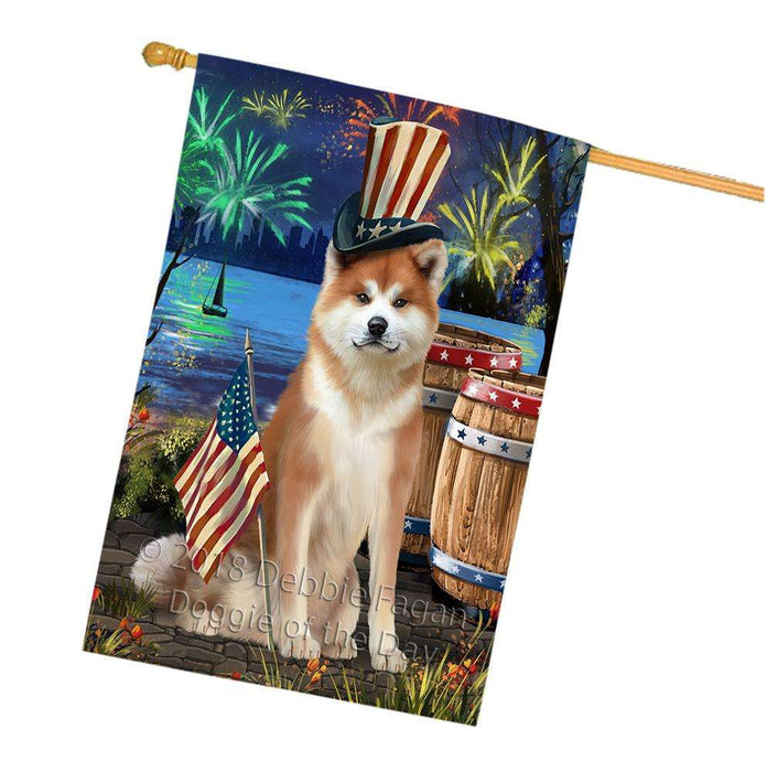 4th of July Independence Day Fireworks Akita Dog at the Lake House Flag FLG51126