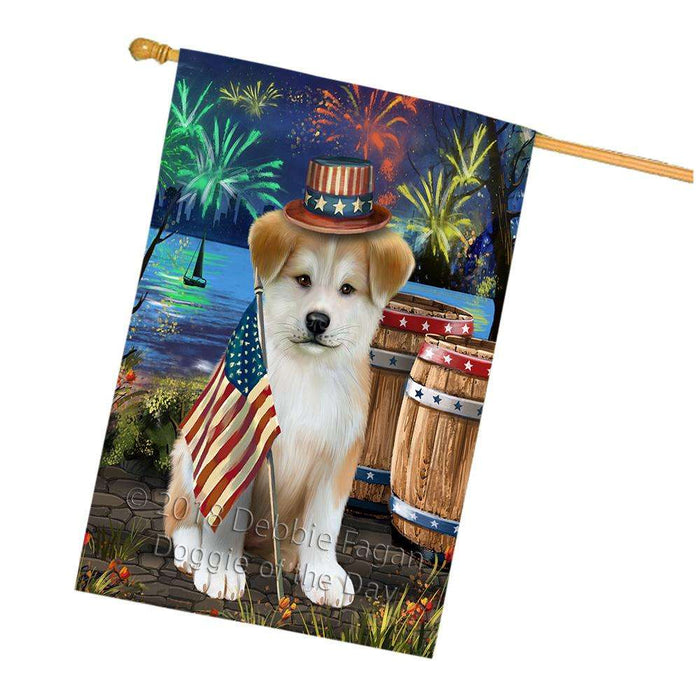 4th of July Independence Day Fireworks Akita Dog at the Lake House Flag FLG51127