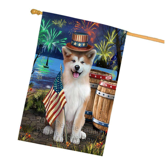 4th of July Independence Day Fireworks Akita Dog at the Lake House Flag FLG51128