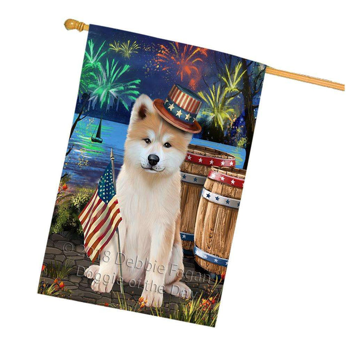 4th of July Independence Day Fireworks Akita Dog at the Lake House Flag FLG51129