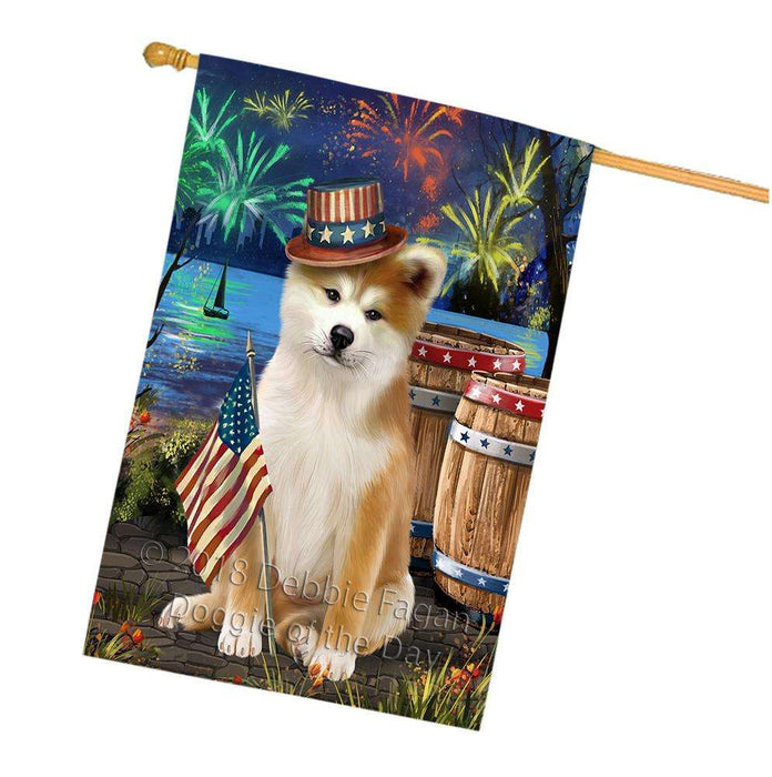 4th of July Independence Day Fireworks Akita Dog at the Lake House Flag FLG51130