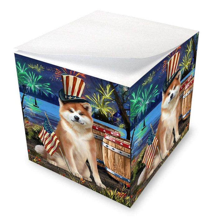 4th of July Independence Day Fireworks Akita Dog at the Lake Note Cube NOC51068