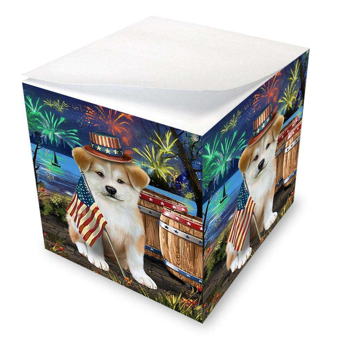 4th of July Independence Day Fireworks Akita Dog at the Lake Note Cube NOC51069