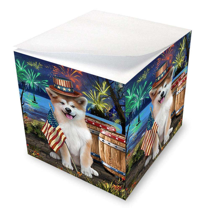 4th of July Independence Day Fireworks Akita Dog at the Lake Note Cube NOC51070