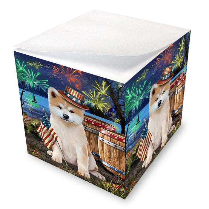 4th of July Independence Day Fireworks Akita Dog at the Lake Note Cube NOC51071
