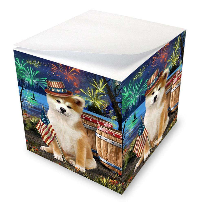 4th of July Independence Day Fireworks Akita Dog at the Lake Note Cube NOC51072