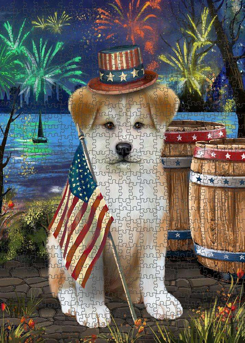 4th of July Independence Day Fireworks Akita Dog at the Lake Puzzle with Photo Tin PUZL57069