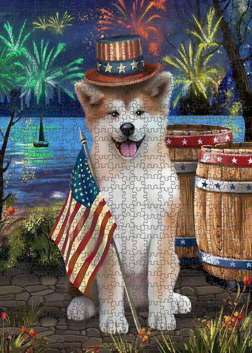 4th of July Independence Day Fireworks Akita Dog at the Lake Puzzle with Photo Tin PUZL57072
