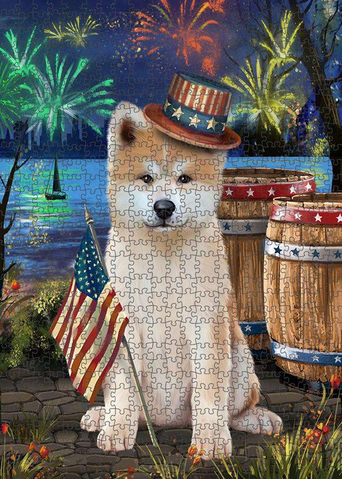 4th of July Independence Day Fireworks Akita Dog at the Lake Puzzle with Photo Tin PUZL57075