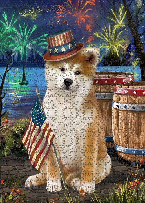 4th of July Independence Day Fireworks Akita Dog at the Lake Puzzle with Photo Tin PUZL57078