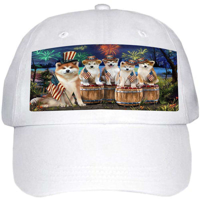 4th of July Independence Day Fireworks Akitas at the Lake Ball Hat Cap HAT56748