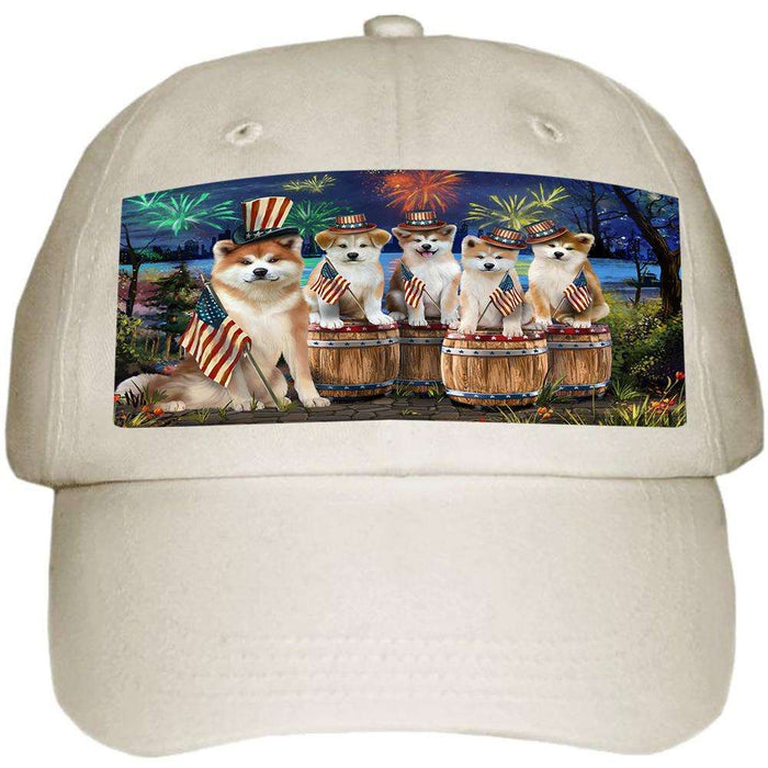 4th of July Independence Day Fireworks Akitas at the Lake Ball Hat Cap HAT56748