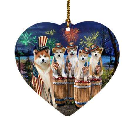 4th of July Independence Day Fireworks Akitas at the Lake Heart Christmas Ornament HPOR51005