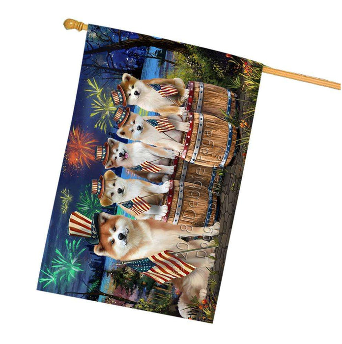 4th of July Independence Day Fireworks Akitas at the Lake House Flag FLG51063