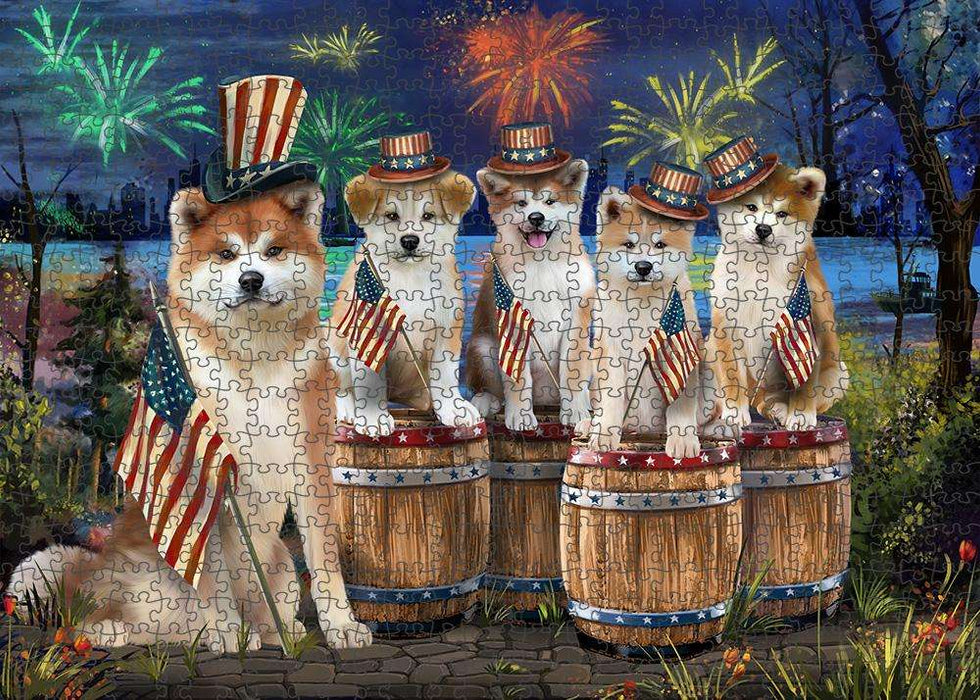 4th of July Independence Day Fireworks Akitas at the Lake Puzzle with Photo Tin PUZL56877