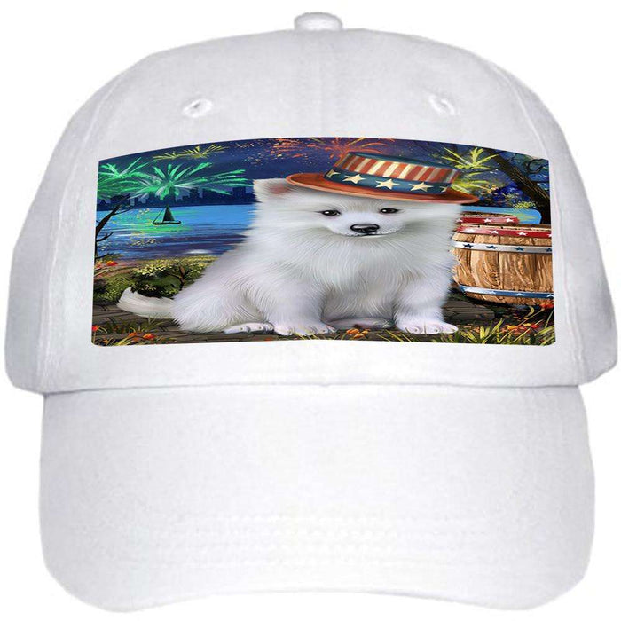 4th of July Independence Day Fireworks American Eskimo Dog at the Lake Ball Hat Cap HAT56460