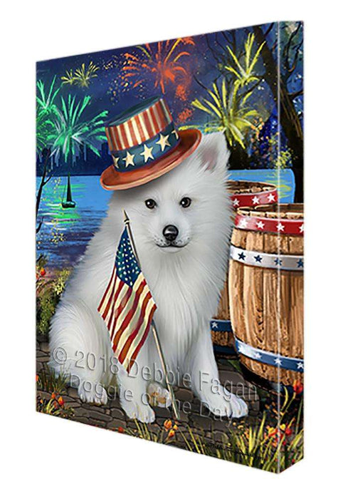 4th of July Independence Day Fireworks American Eskimo Dog at the Lake Canvas Print Wall Art Décor CVS74753