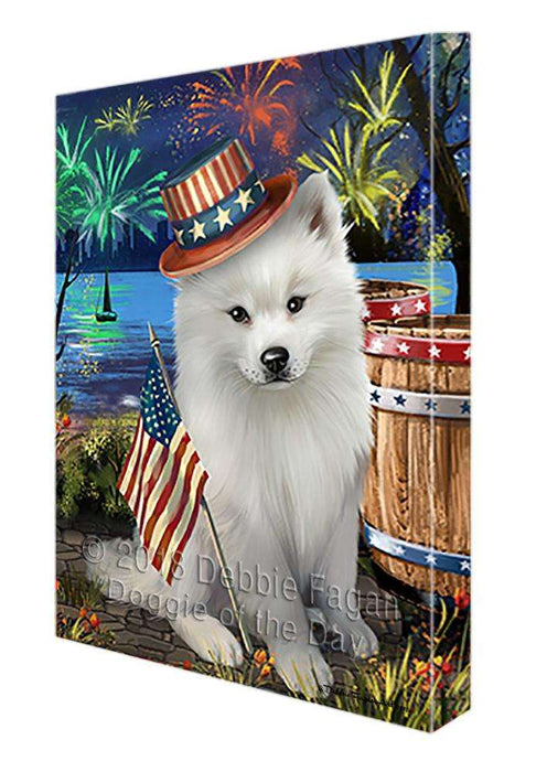 4th of July Independence Day Fireworks American Eskimo Dog at the Lake Canvas Print Wall Art Décor CVS74762