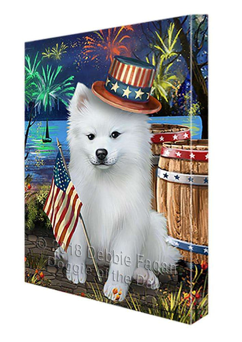 4th of July Independence Day Fireworks American Eskimo Dog at the Lake Canvas Print Wall Art Décor CVS74780