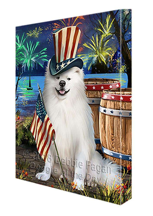 4th of July Independence Day Fireworks American Eskimo Dog at the Lake Canvas Print Wall Art Décor CVS74789