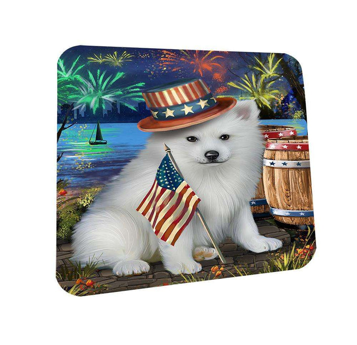 4th of July Independence Day Fireworks American Eskimo Dog at the Lake Coasters Set of 4 CST50866