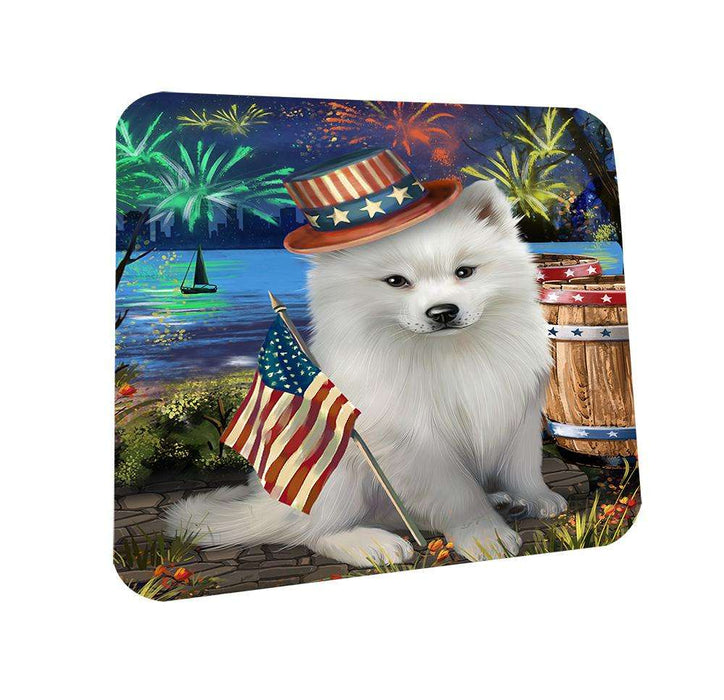 4th of July Independence Day Fireworks American Eskimo Dog at the Lake Coasters Set of 4 CST50867