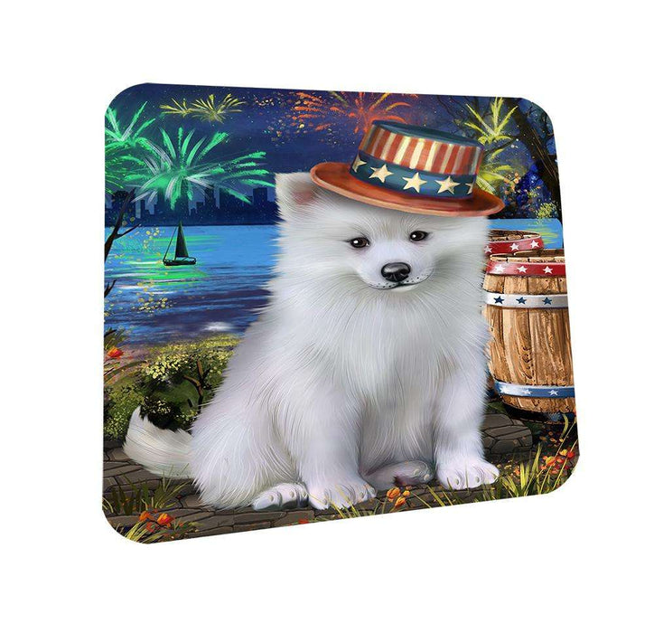 4th of July Independence Day Fireworks American Eskimo Dog at the Lake Coasters Set of 4 CST50868