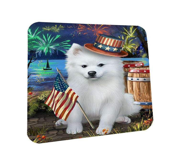 4th of July Independence Day Fireworks American Eskimo Dog at the Lake Coasters Set of 4 CST50869