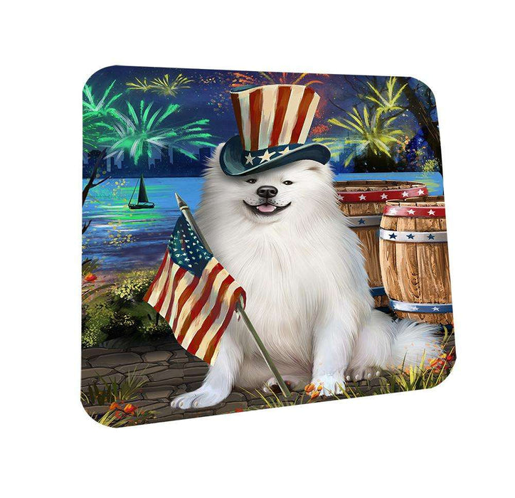 4th of July Independence Day Fireworks American Eskimo Dog at the Lake Coasters Set of 4 CST50870