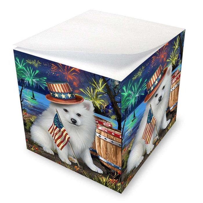 4th of July Independence Day Fireworks American Eskimo Dog at the Lake Note Cube NOC50907