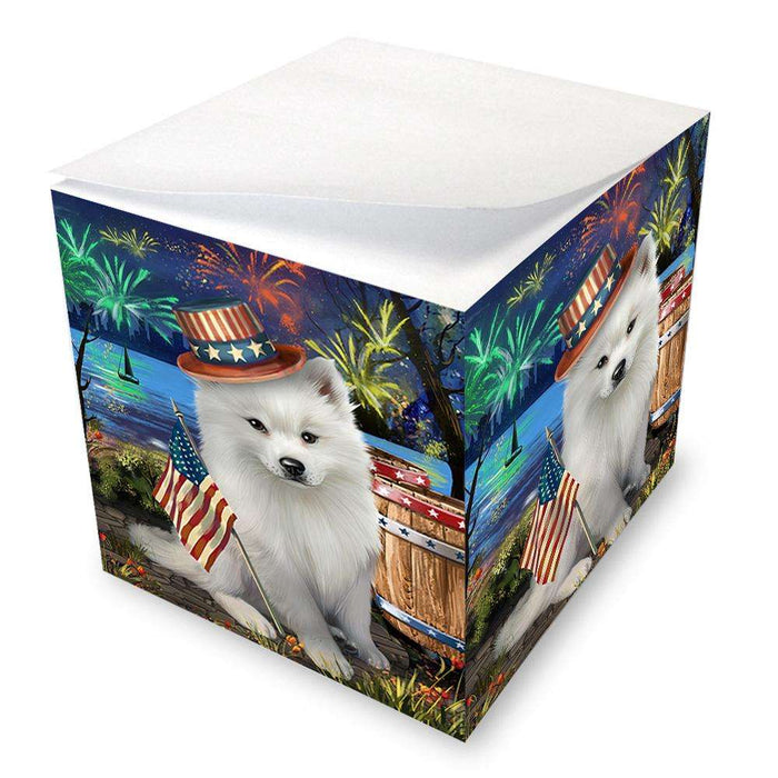 4th of July Independence Day Fireworks American Eskimo Dog at the Lake Note Cube NOC50908