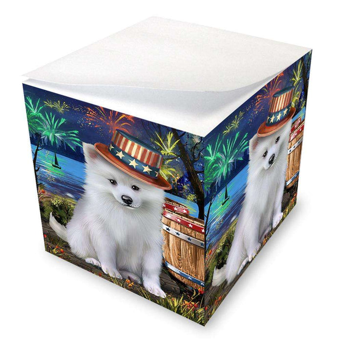 4th of July Independence Day Fireworks American Eskimo Dog at the Lake Note Cube NOC50909