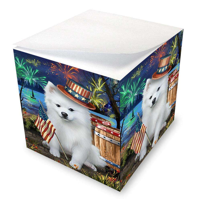 4th of July Independence Day Fireworks American Eskimo Dog at the Lake Note Cube NOC50910