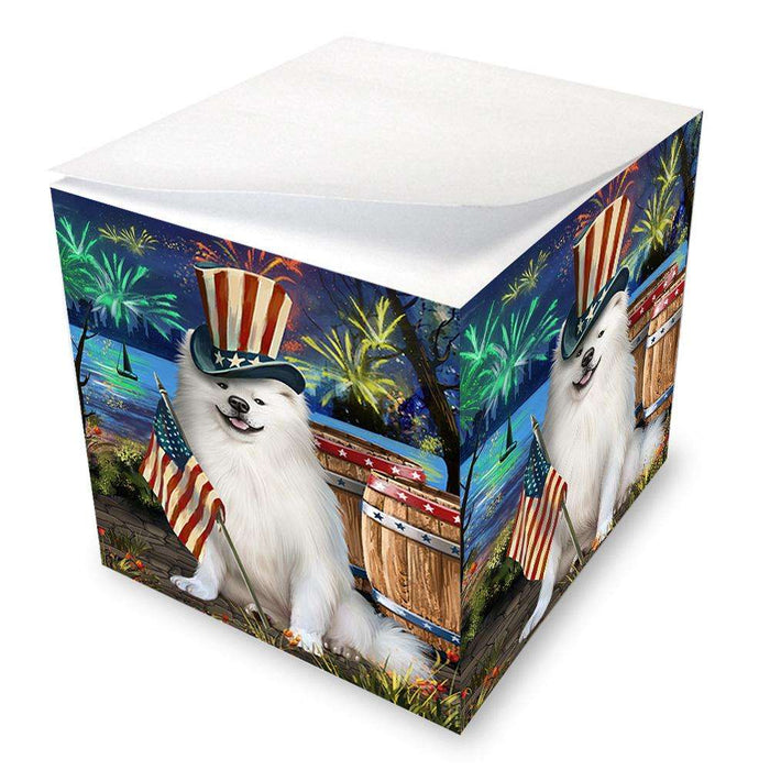 4th of July Independence Day Fireworks American Eskimo Dog at the Lake Note Cube NOC50911